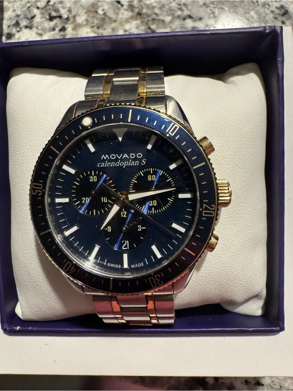 Movado Two-Tone Blue Dial Calendoplan S Chronograph Watch